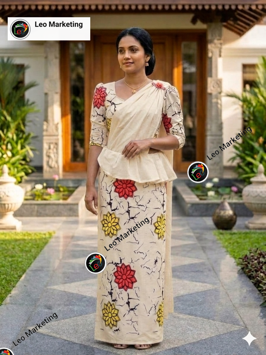 Plain Colour Osari (Printed Bathik Design)