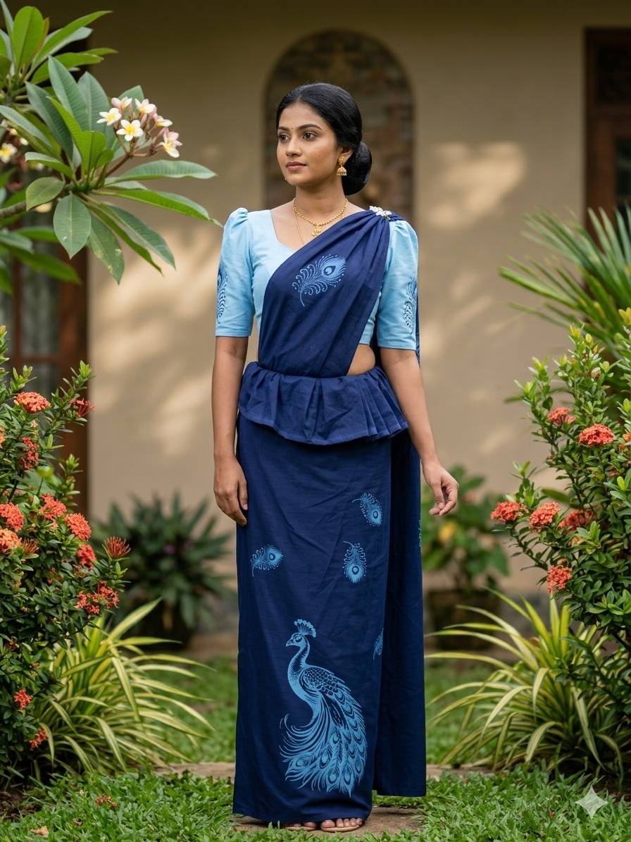 Plain Colour Osari ( Peacock Design)